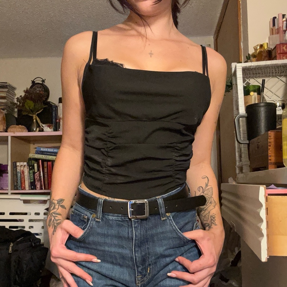 new black ruched corset tank top